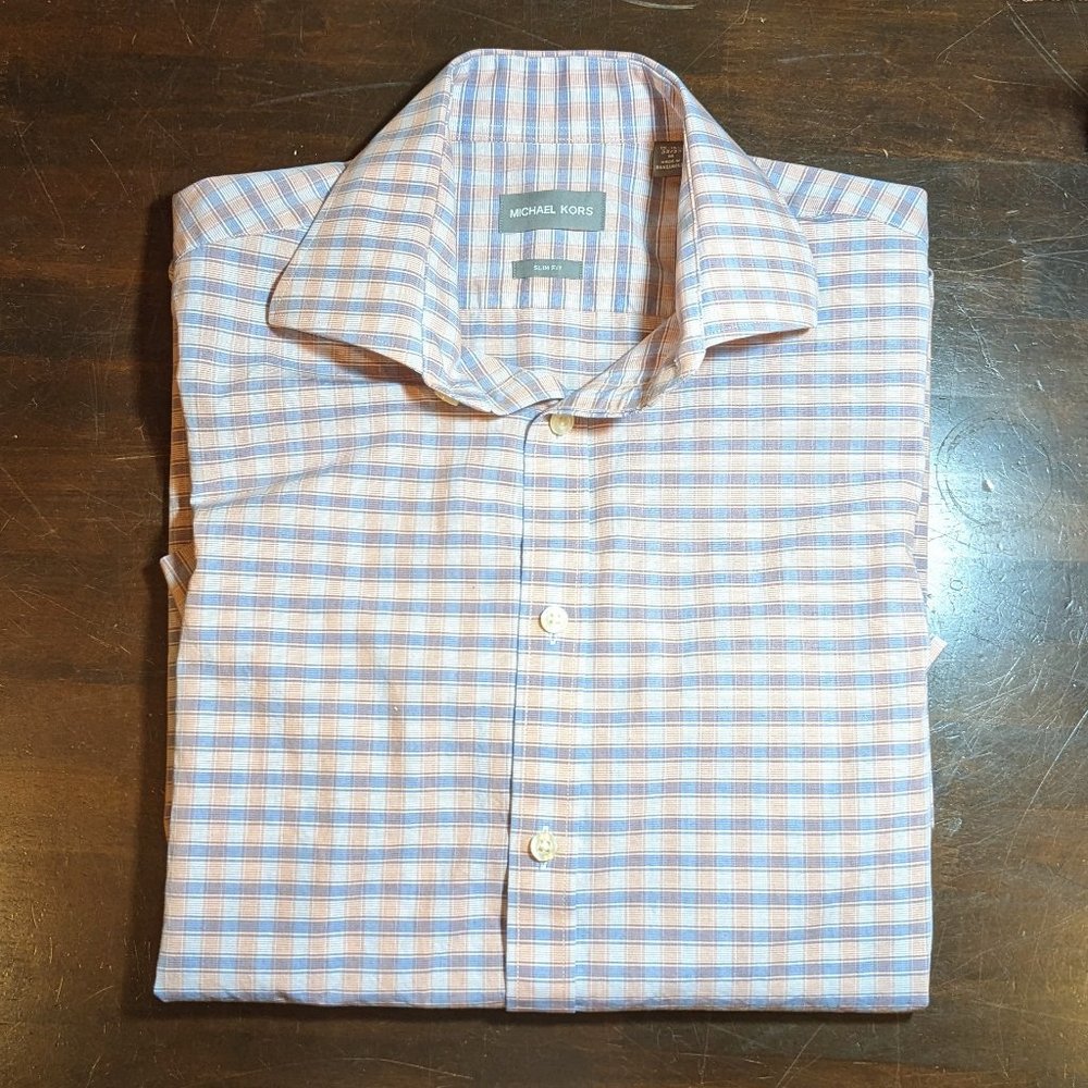 Michael Kors Men's Slim Fit Long Sleeve Button-up Plaid Shirt